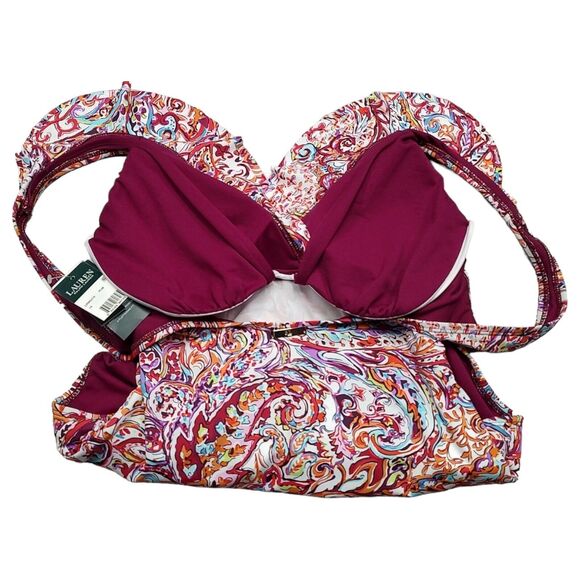 NEW Slimming Lauren Ralph Lauren One Piece Sz 14 Women's Swimsuit Paisley Ruffle - Picture 6 of 11